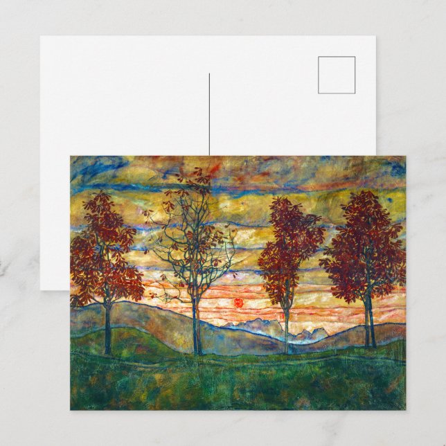 Carte Postale Quatre arbres | Egon Schiele | (Devant / Derrière)