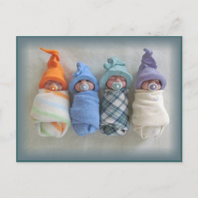 Carte Postale Quatre Bébés d'elfes d'argile en polyester mignons (Devant)