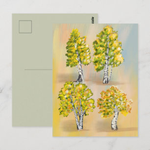 Carte Postale Quatre bouleaux en couleurs, botanique.