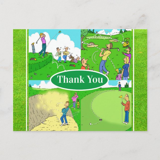 Carte Postale Quatre caricatures amusantes de Golfeur (Devant)