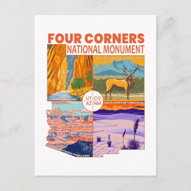 Carte Postale Quatre coins Monument national avec Parcs nationau (Devant)