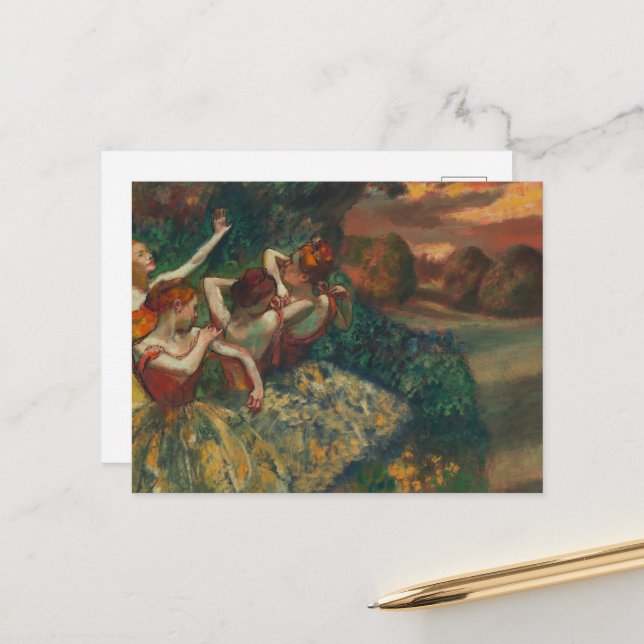 Carte Postale Quatre Danseurs, Degas Art (Devant/Arrière en situation)