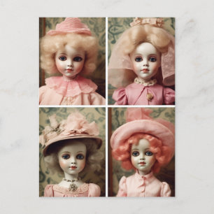 Carte Postale Quatre poupées Vintages roses
