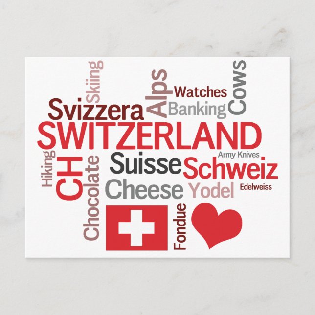 Carte Postale Que J'Aime De Suisse, Fromage, Chocolat (Devant)