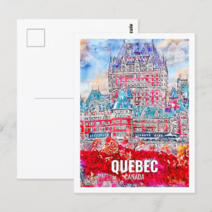 Carte Postale Québec Canada Célèbre Aquarelle Place de Voyage