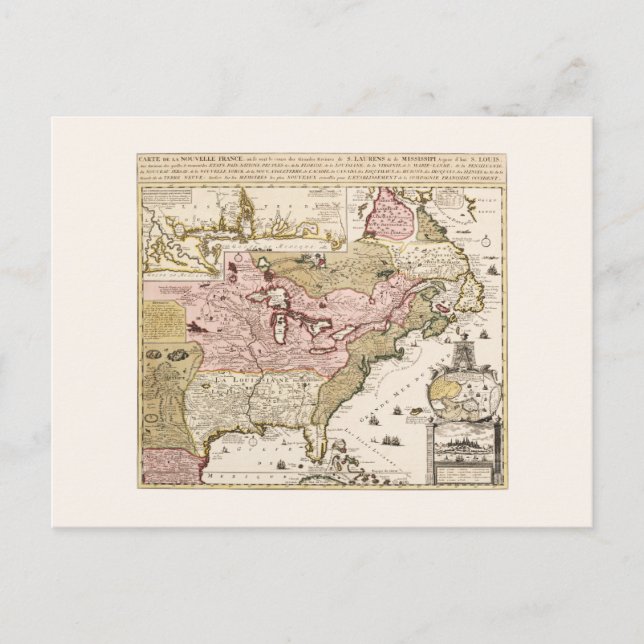 Carte Postale Québec/Nouvelle-France medieval french map America (Devant)