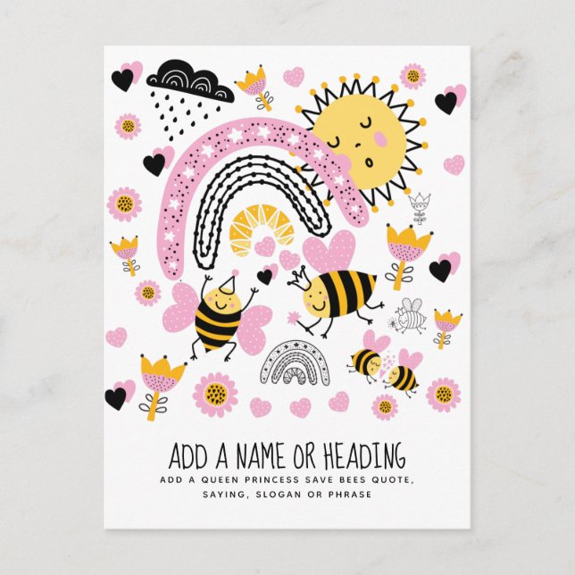 Carte Postale Queen BEES Cute BFF, Baby Girl, Girly Toxits Rose (Devant)