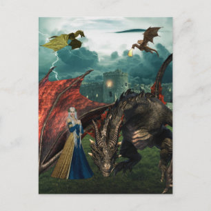 Carte Postale Queen Dragons Wyvern Fire Respiration Castle