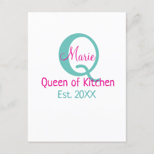 Carte Postale Queen of cuisine monogramme vert rose simple minim