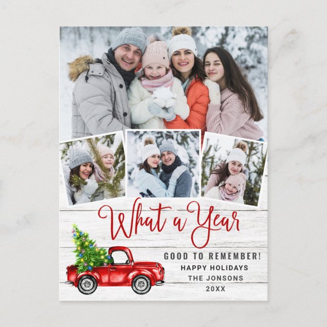 Carte Postale Quelle année Noël Camion de ferme rouge 4 Photo (Devant)