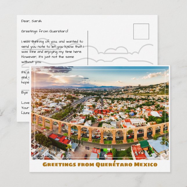 Carte Postale Querétaro Mexique Aqueduct Wide View (Devant / Derrière)