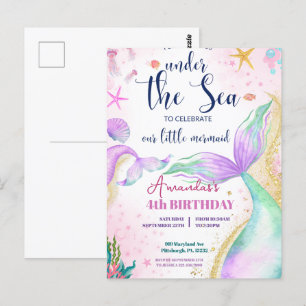 Carte Postale Queue de sirène Aquarelle Anniversaire Sous la mer