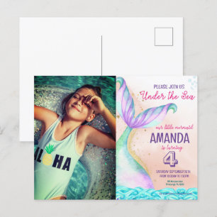 Carte Postale Queue de sirène Aquarelle Anniversaire Sous la mer