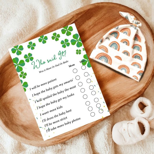 Carte Postale Qui l'a dit st patrick baby shower jeu (Créateur téléchargé)