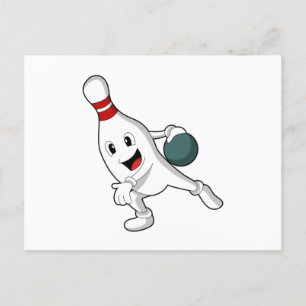 Carte Postale Quille de bowling au Bowling avec boule de bowling