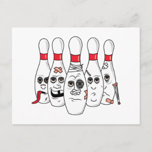 Carte Postale quilles de bowling blessées dessin animé