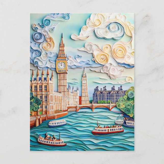 Carte Postale Quilling Big Ben à la Tour de Londres (Devant)