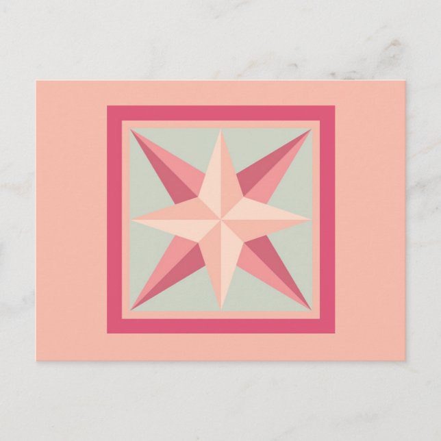 Carte postale Quilt - Étoile biseautée (rose/gris) (Devant)