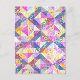 Carte Postale Quilte en Patchwork rose
