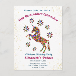 Carte Postale Quince Unicorn Quinceañera Fête d'anniversaire