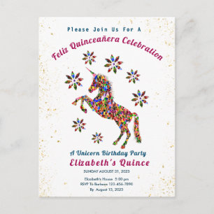 Carte Postale Quince Unicorn Quinceañera Fête d'anniversaire