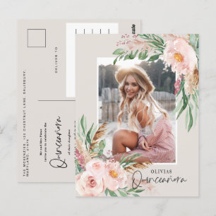 Carte Postale Quinceañera Pink girly floral photo anniversaire I