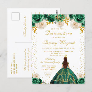 Carte Postale Quinceañera Princesse Florale Verte