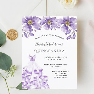 Carte Postale Quinceanera violet robe blanche floral élégant