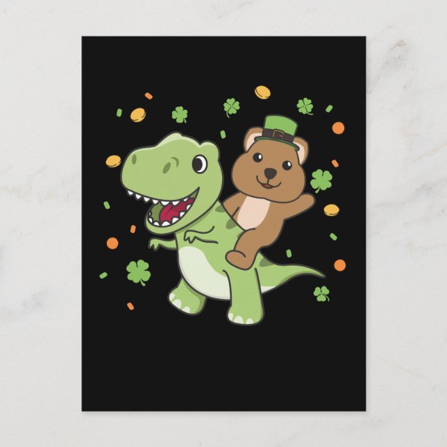 Carte Postale Quokka avec T-rex St. Patrick&#x27;s Day Irlande Postca (Devant)