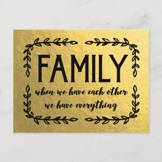Carte Postale Quote de famille sur feuille d'or (Devant)