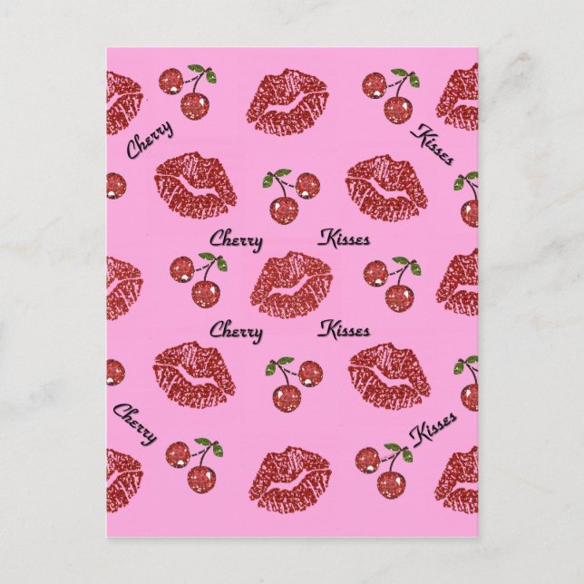 Carte Postale RAB Rockabilly Cherry Kisses on Pink (Devant)