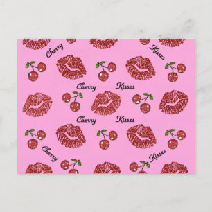 Carte Postale RAB Rockabilly Cherry Kisses on Pink