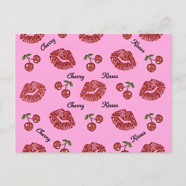Carte Postale RAB Rockabilly Cherry Kisses on Pink (Devant)