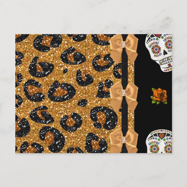 Carte Postale RAB Rockabilly Gold Leopard Print Sugar Skulls (Devant)
