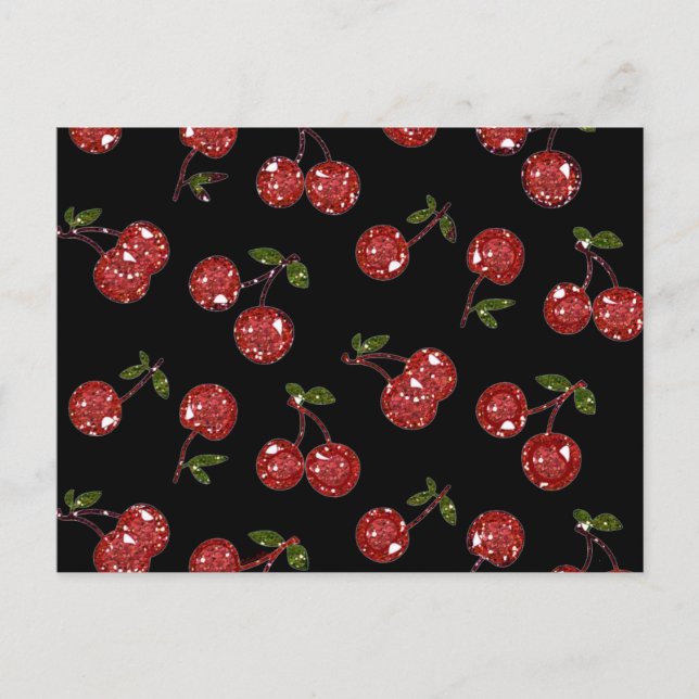 Carte Postale RAB Rockabilly très cerise cerises sur noir (Devant)