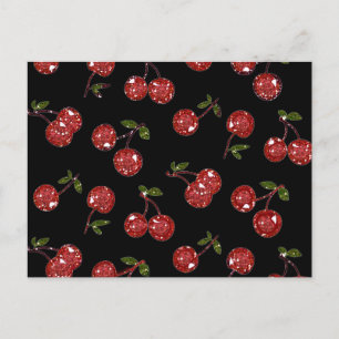 Carte Postale RAB Rockabilly Très Cerises Cerises Sur Fond Noir