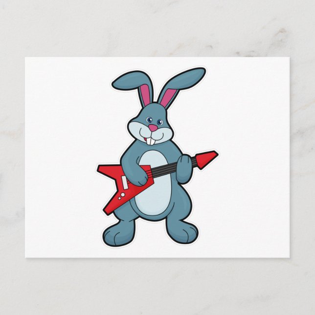 Carte Postale Rabbit à la musique avec guitare (Devant)