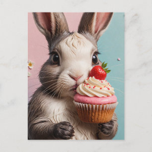 Carte Postale Rabbit Adorable Avec Cupcake