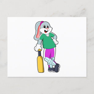 Carte Postale Rabbit au cricket avec chauve-souris de cricket