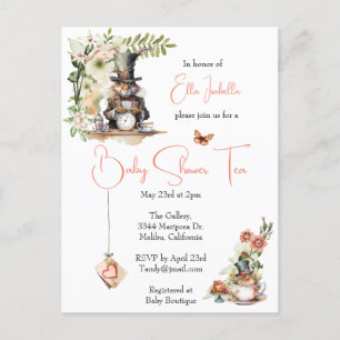 Carte Postale Rabbit blanc et souris de thé victorienne