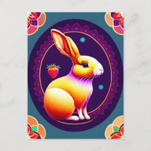 Carte Postale Rabbit, fraise, Mandala, poste