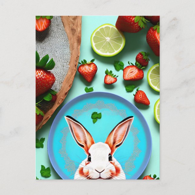 Carte Postale Rabbit, fraise, Mandala, poste (Devant)