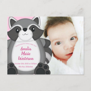 Carte Postale Raccoon Baby shower rose
