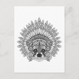 Carte Postale Raccoon Dans Le Doodle Bonnet De Guerre Plantée