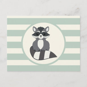 Carte Postale Raccoon de bois mignon; vert de bois clair