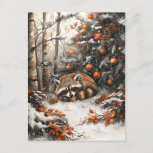 Carte Postale Raccoon dormant Whimsical Noël rustique
