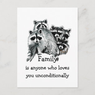 Carte Postale Raccoon Family Love Citation Animal Art
