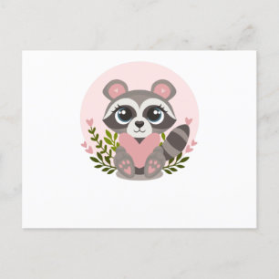 Carte Postale Raccoon Holding a heart for Valentine's Day