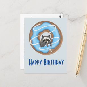 Carte Postale Raccoon mignon avec Donut doux Joyeux Anniversaire