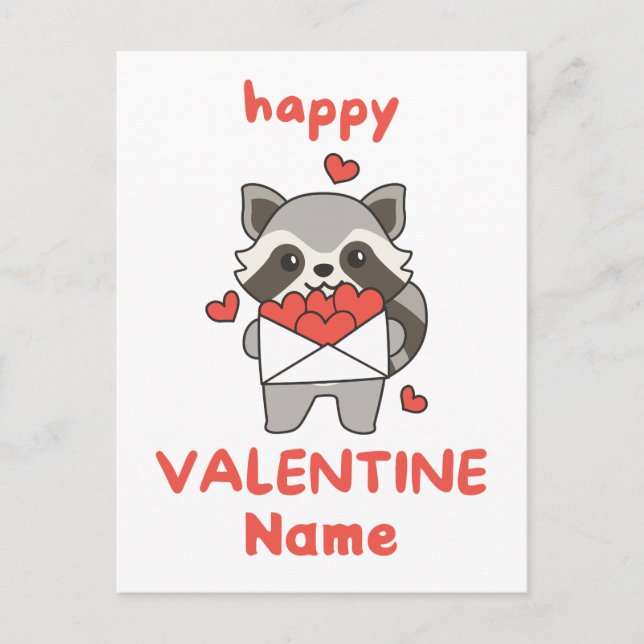 Carte Postale Raccoon mignon Heureuse Sainte-Valentin (Devant)